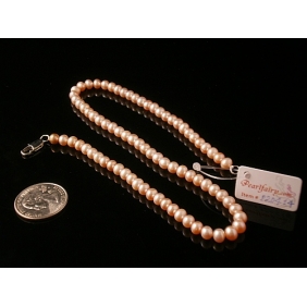 Wholesale p20414, 16-inch Pink Pearl Necklace, 6 mm Round Pearls