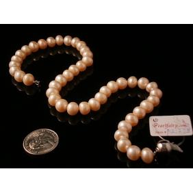 Wholesale p21255, 16-inch Pink Pearl Necklace, 10-10.5 mm Oval Pearls