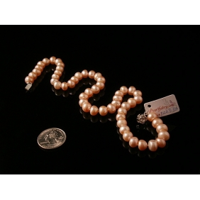 Wholesale p22330, 17-inch Pink Pearl Necklace, 9 mm Oval Pearls
